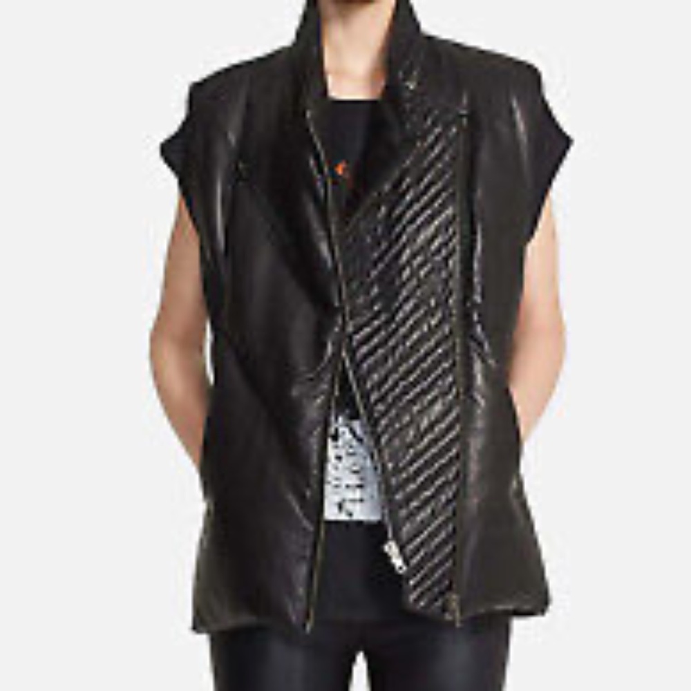 Helmut Lang women’s Black Oversized Leather Dawn Puffer Jacket/Vest Size P/S NWT
